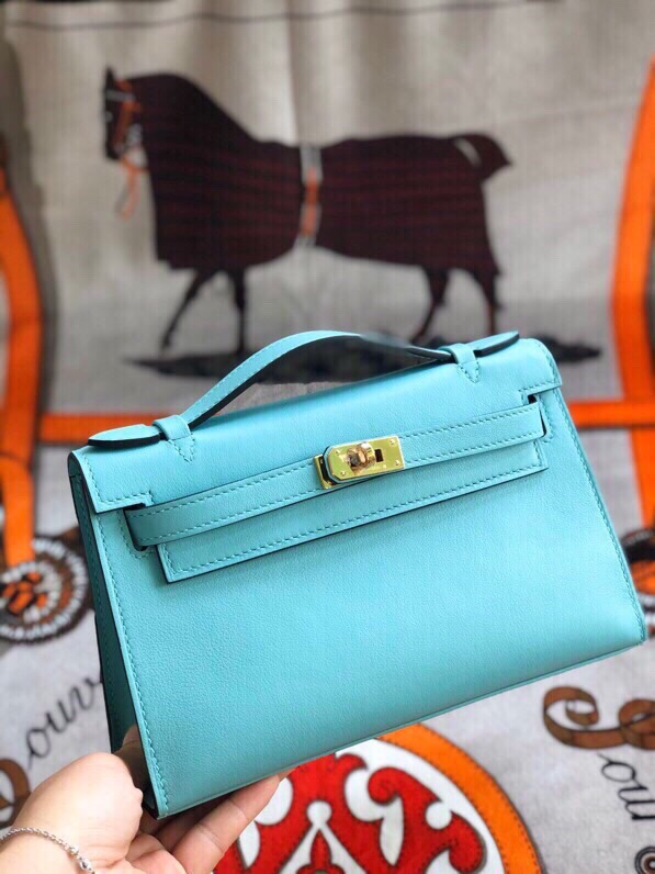 에르메스 미니 켈리백22 블루파온 금장 스위프트